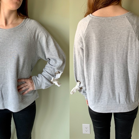 Halogen Sweaters - Halogen Gray Ribbon Sleeve Sweatshirt